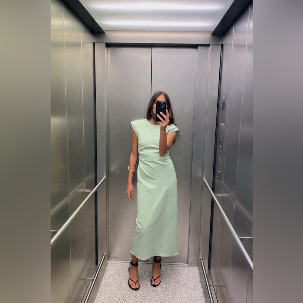 Zara Sea Green Draped Waist Dress